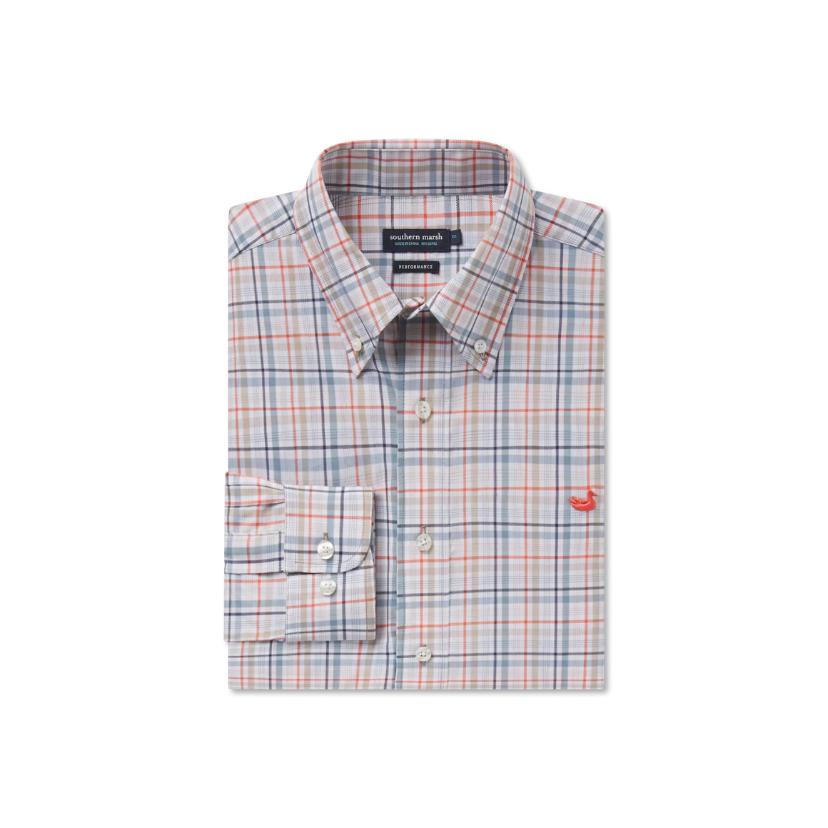 Van Buren Performance Grid Dress Shirt Navy And Burnt