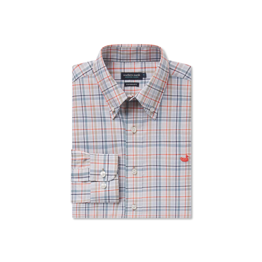 Van Buren Performance Grid Dress Shirt Navy And Burnt