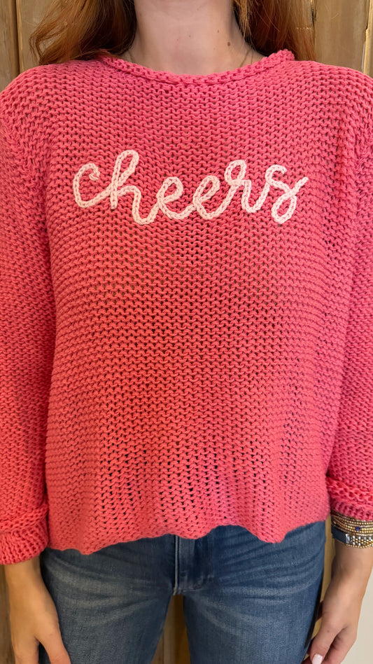 Cheers Cropped Embroidered Crew Fierce Pink