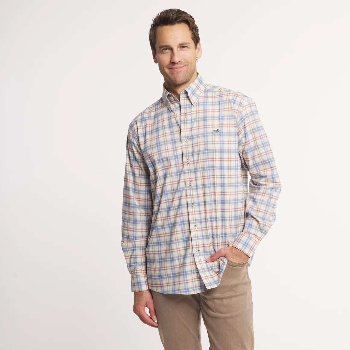 Highlands Lattice Performance Dress Shirt Slate & Burnt