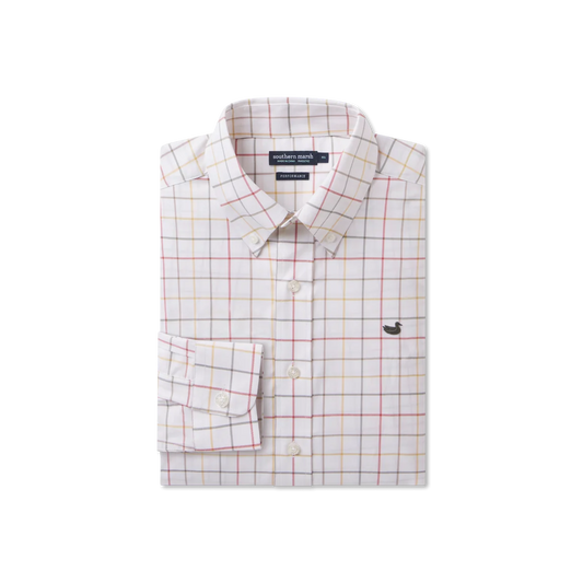 Lockhart Windowpane Performance Dress Shirt Burnt Taupe & White