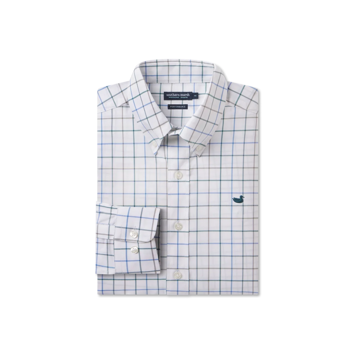 Lockhart Windowpane Performance Dress Shirt Dark Green & French Blue