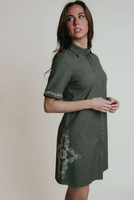 Green Embroidery Demi Dress