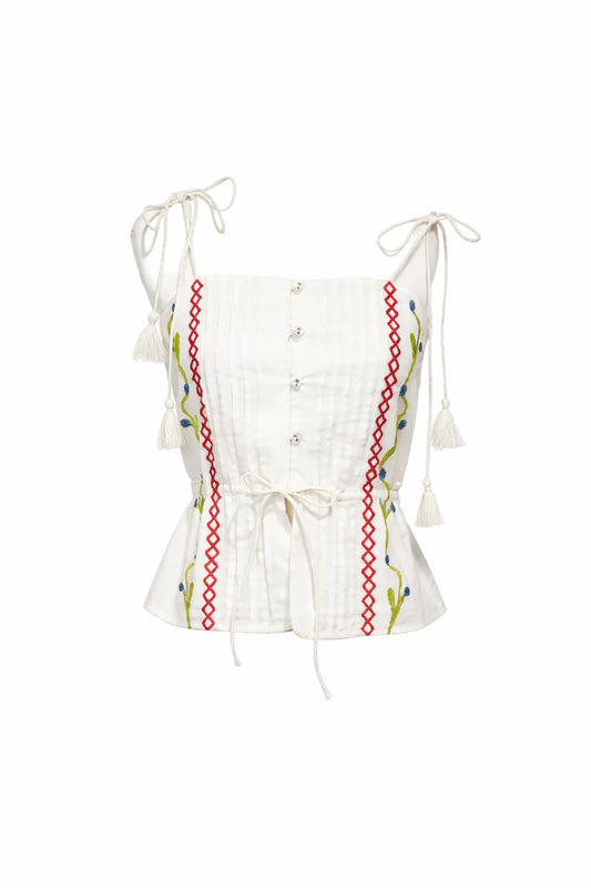 Blue Poppy Crosstitch Sleeveless Top