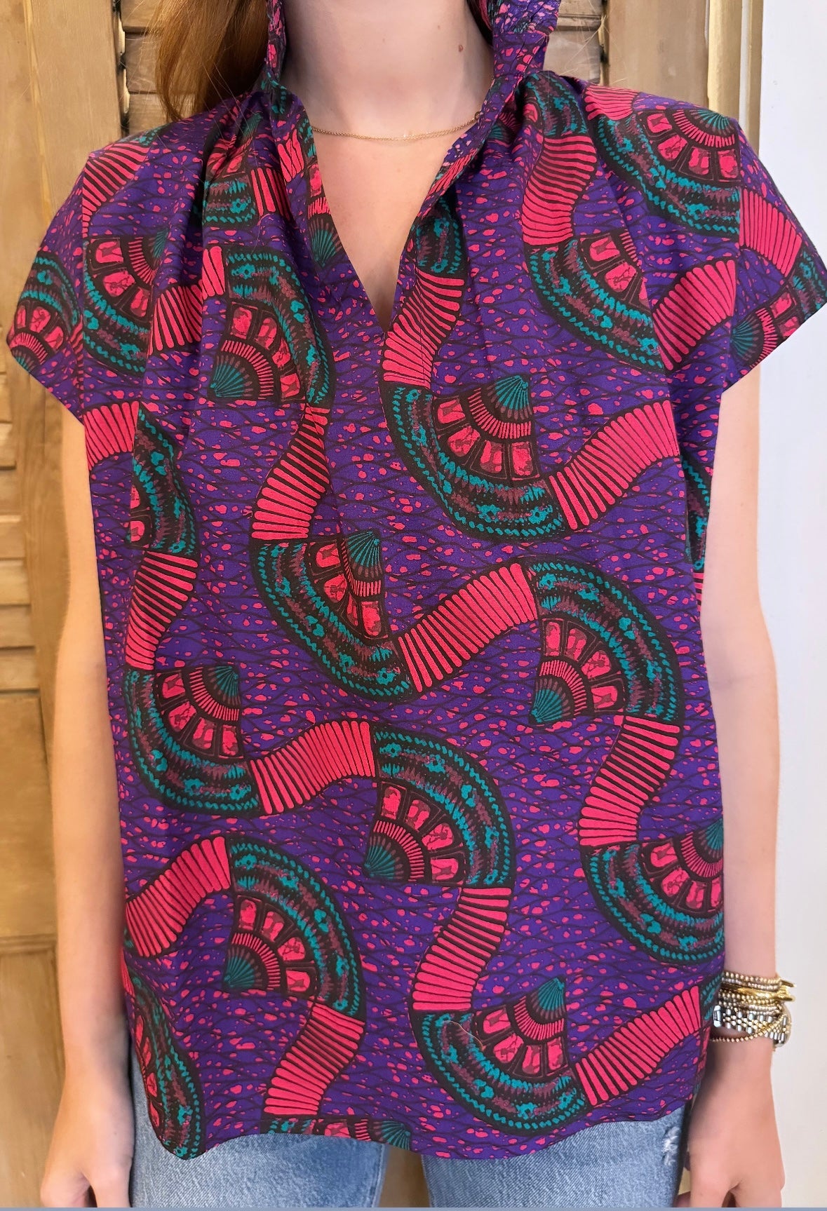 Vicki Short Sleeve Top Ruby Wax Print