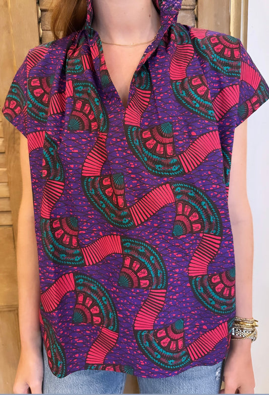 Vicki Short Sleeve Top Ruby Wax Print