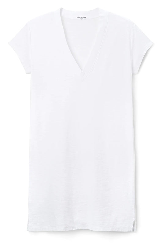 Japanese Jersey V Neck Dress-White