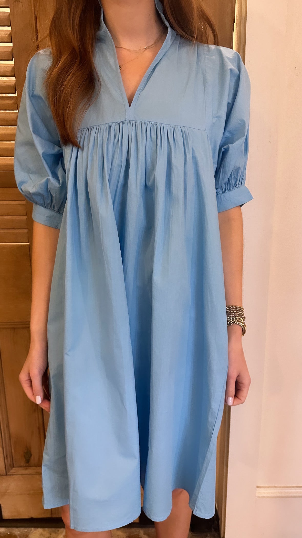 High Neck Dress Air Blue Poplin