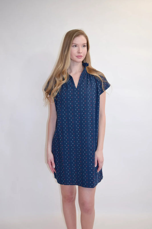 Vicki Short Sleeve Dress Navy Swiss Dot