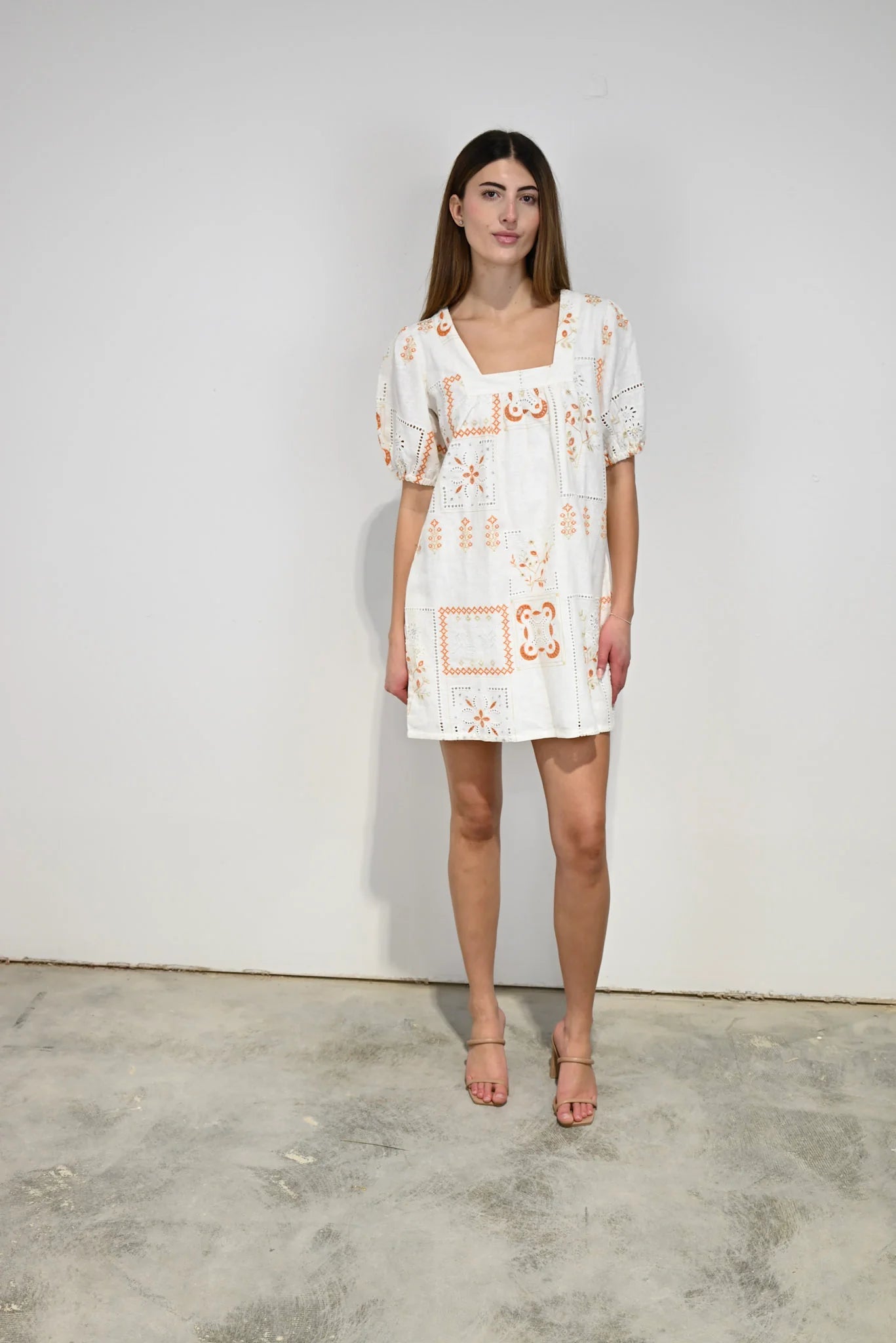 Square Neck Short Dress Oaxaca Linen