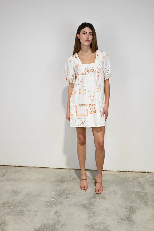 Square Neck Short Dress Oaxaca Linen