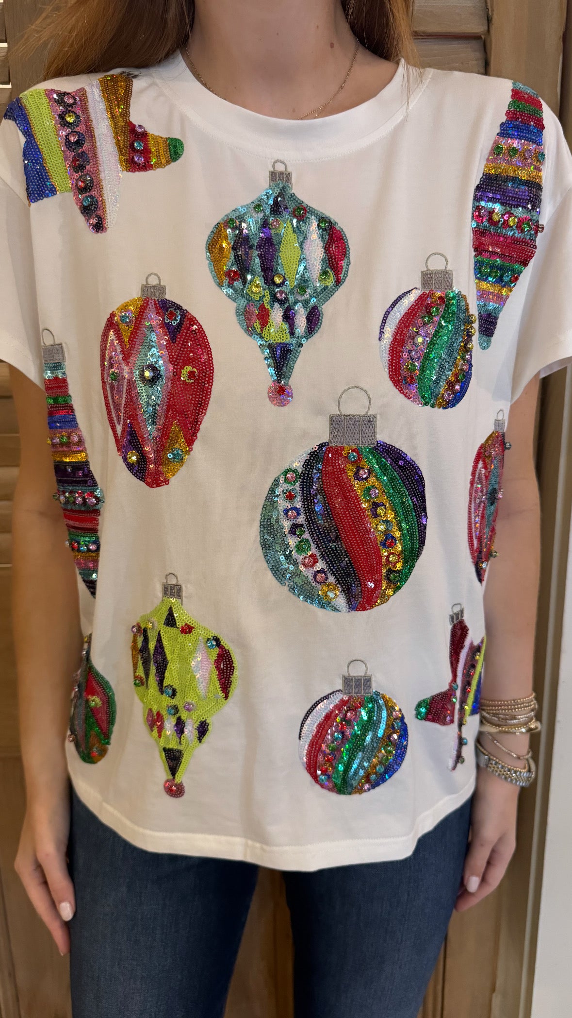 White Multi Color Ornaments Tee