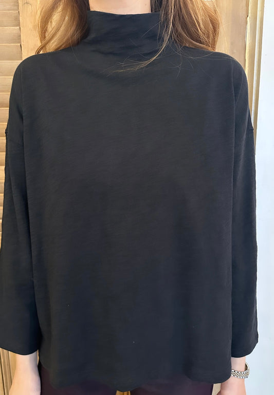 3/4 Sleeve Boxy Mockneck Black