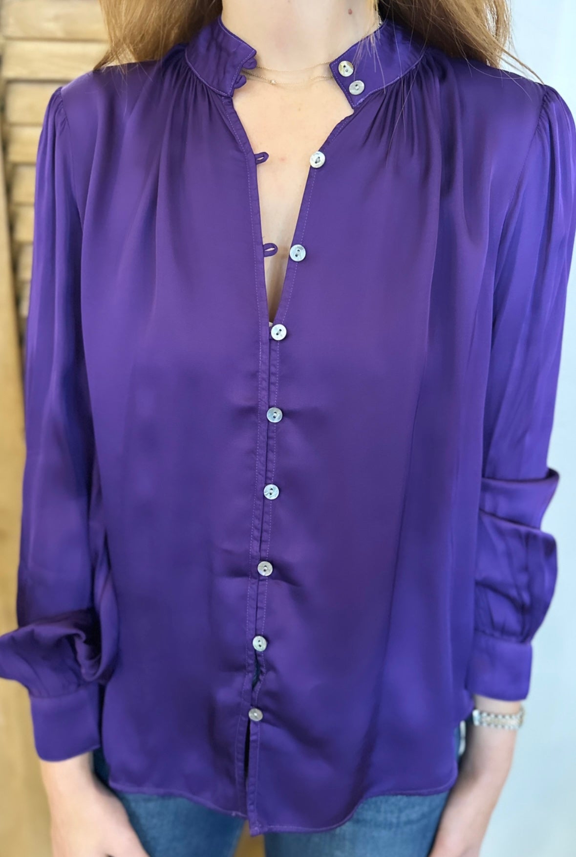 Shirred Button Up Blouse Deep Amyth