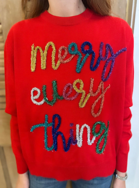 Red Merry Everything Glitter Sweater