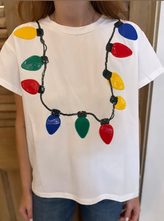 White Christmas Light Necklace Tee