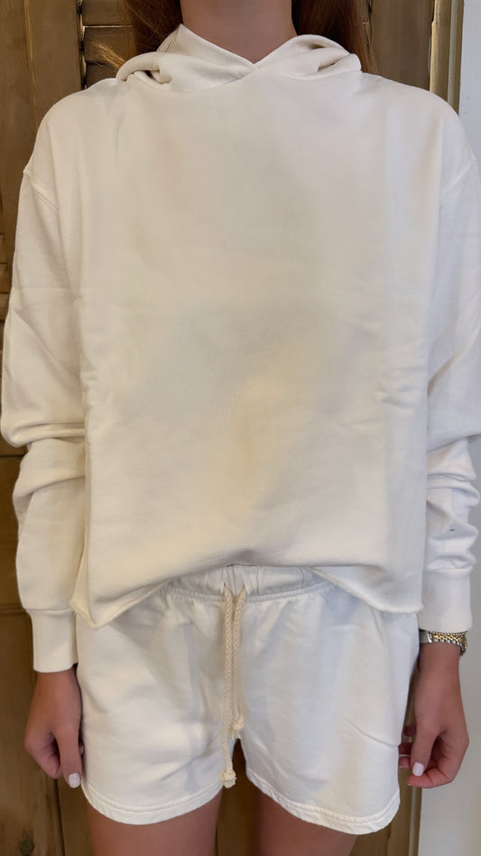 Beach Fleece Cut Off Hoodie Ivory