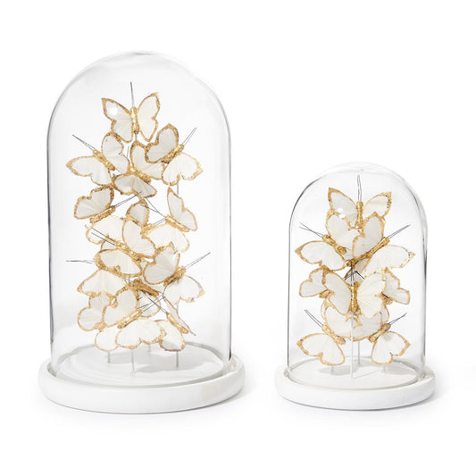 Gold & White Butterflies in Round Dome