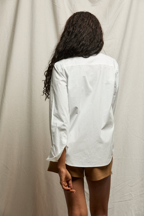 Poplin LS Woven Button Top White