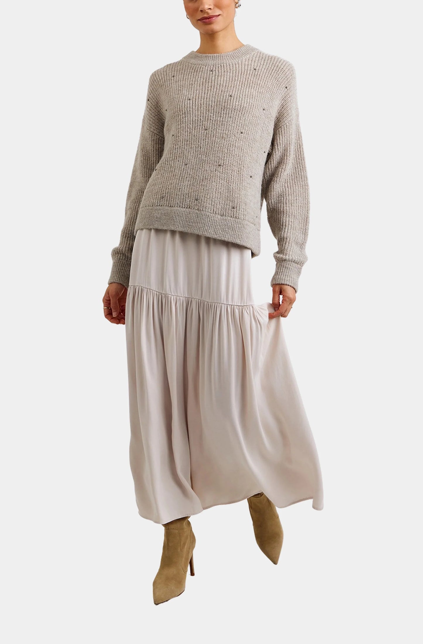 Dropped Waist Ruffle Maxi Skirt Frost