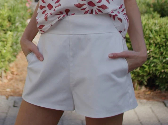 High Waist Shorts White Twill