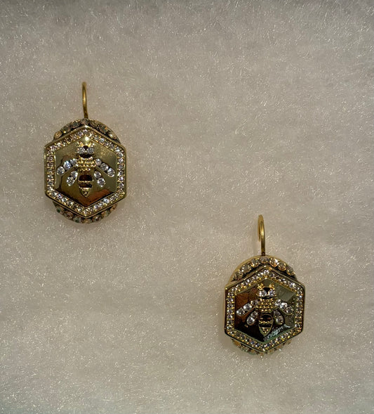 Gold Hexagon Bee Earrings