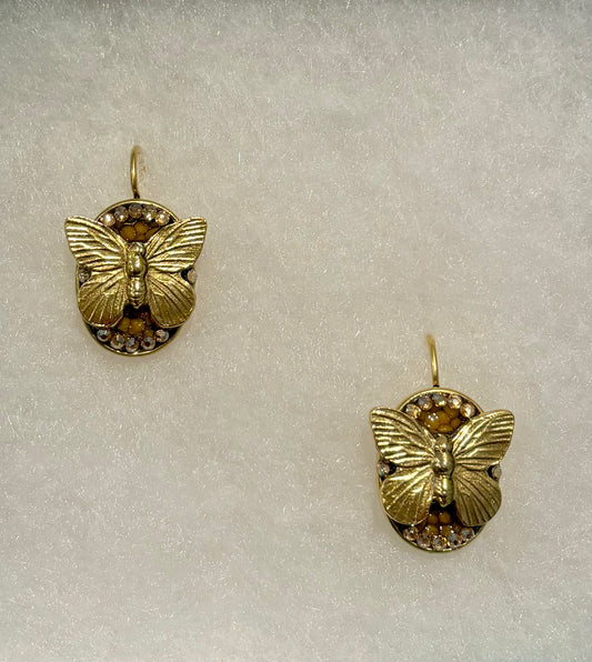 Small Gold Butterfly Oval Earrings