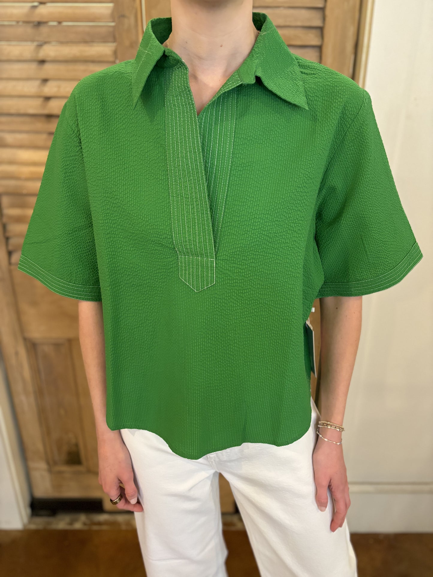 Split Neck Top Kelly Green