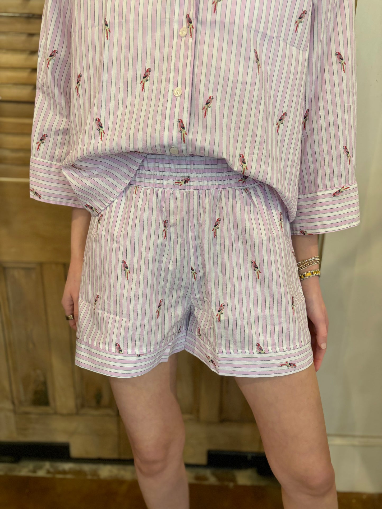 Cooper Shorts Cotton Med's Stripe Pink Parrot