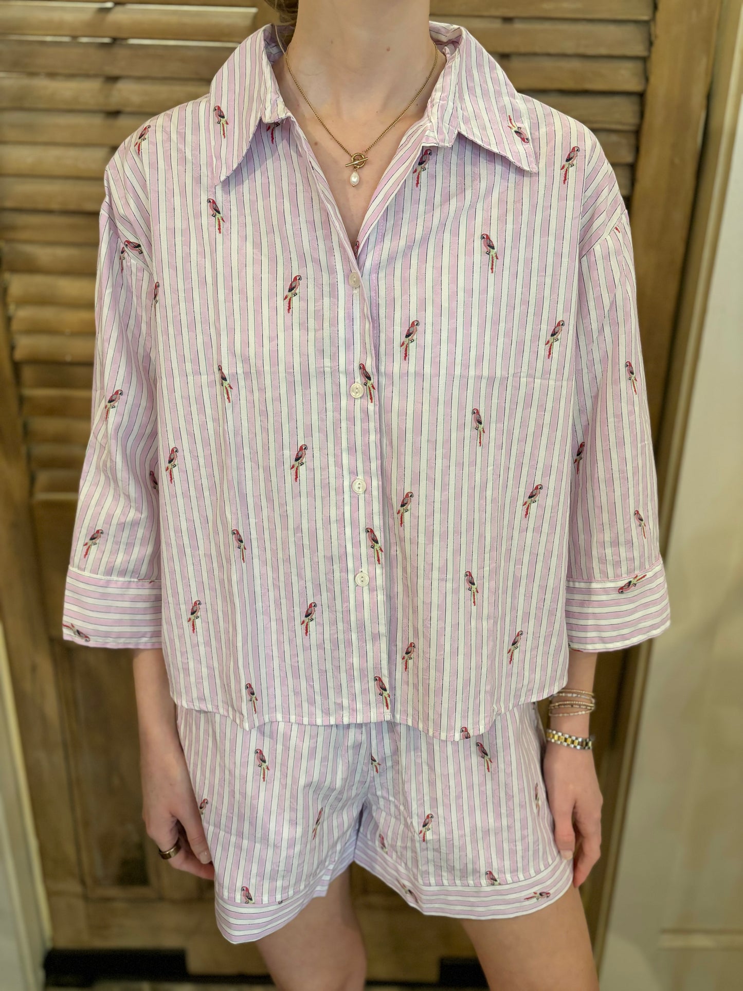 Cooper Shorts Cotton Med's Stripe Pink Parrot