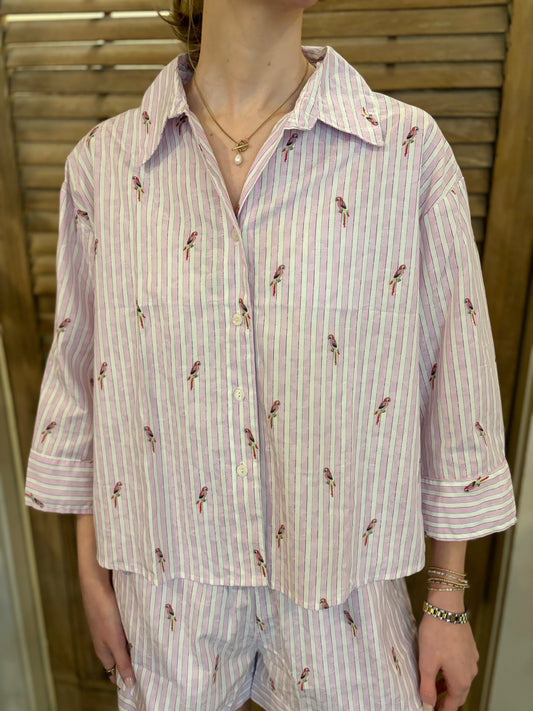 Carroll Top Cotton Med's Stripe Pink Parrot