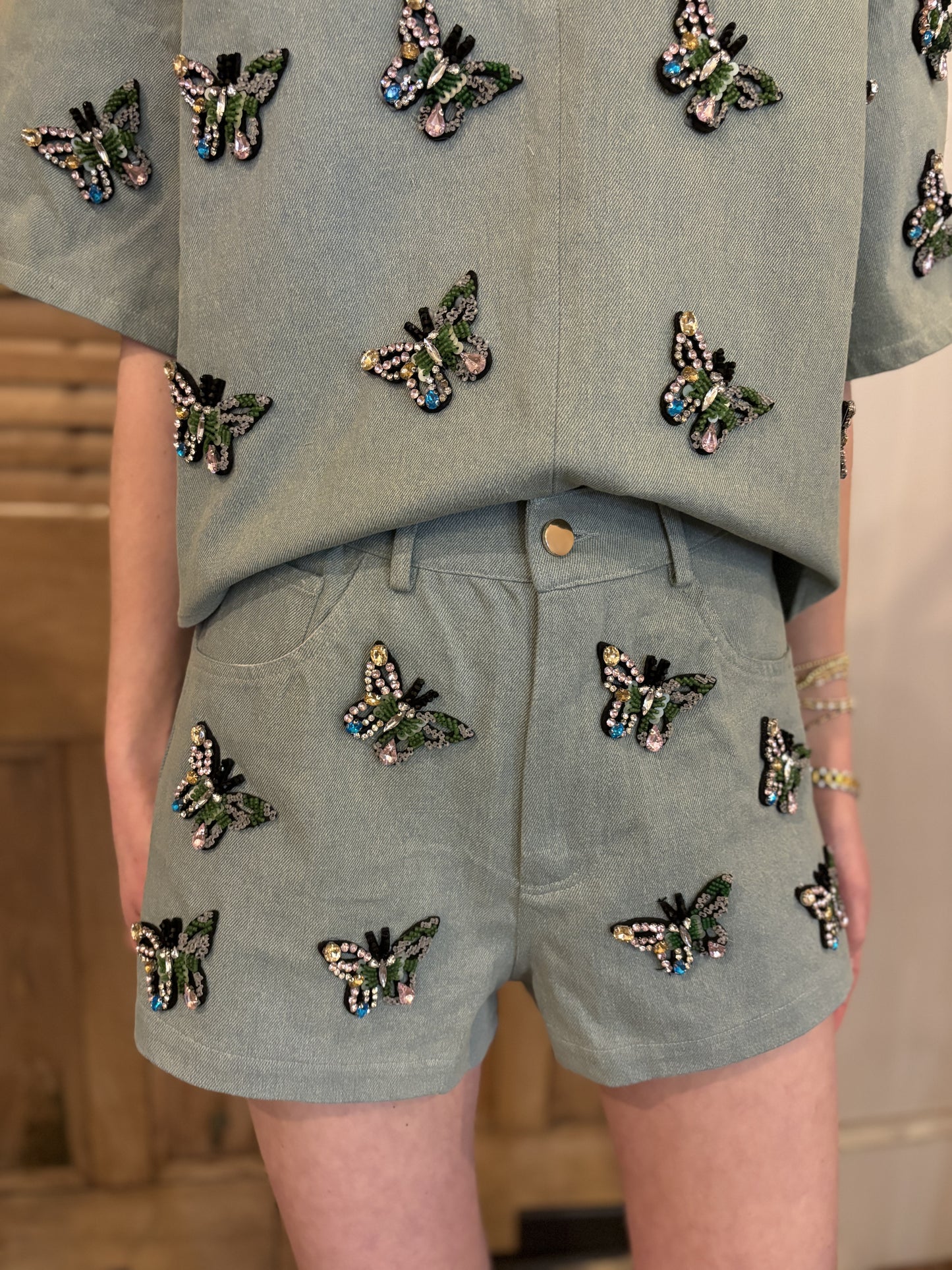 Denim Multi Jewel Butterfly Short