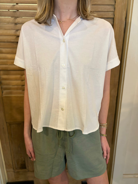 Cuffed Sleeve Dolman Button Down White