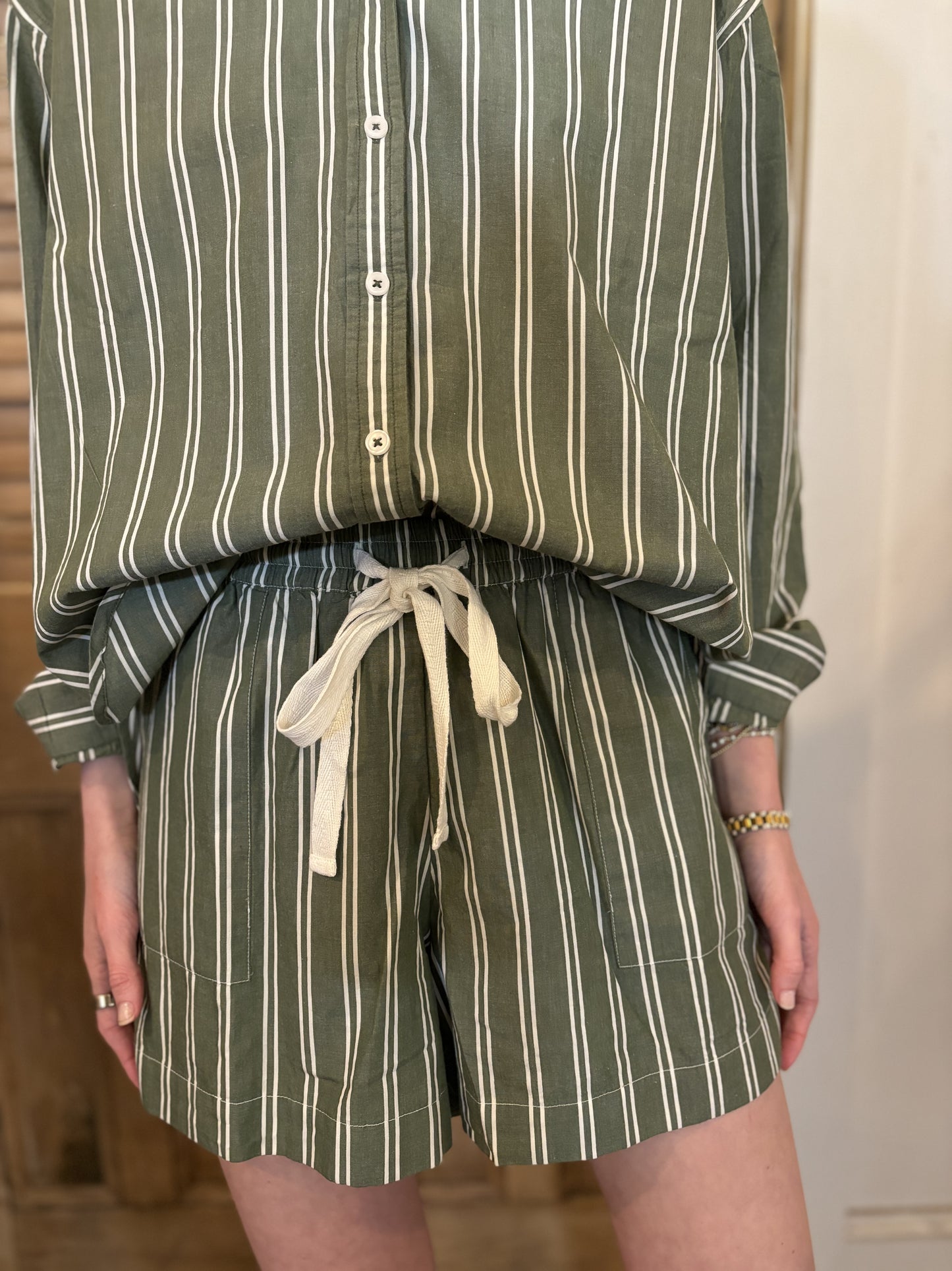 Porto Poplin Drawstring Short Sea Moss Stripe