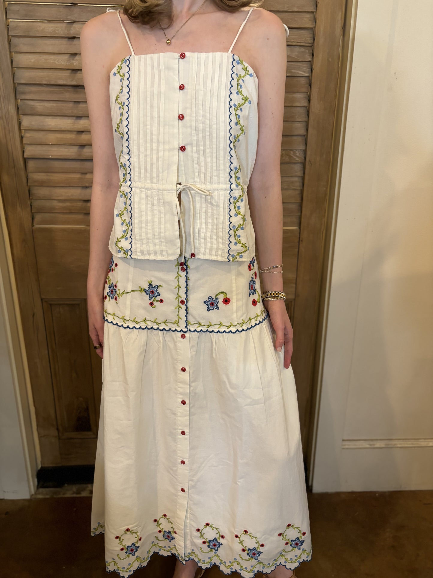Blue Poppy Crosstitch Sleeveless Top