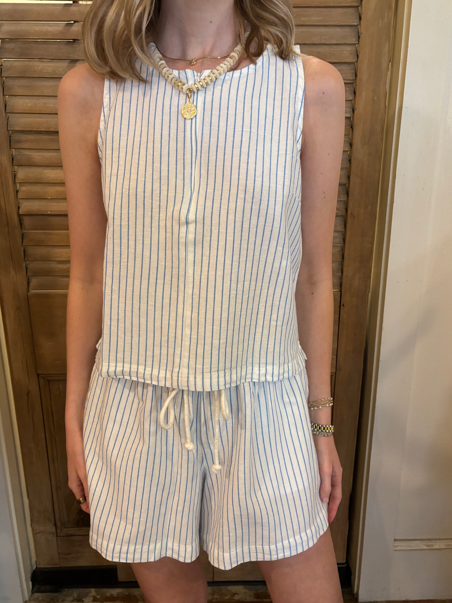 Sleeveless Zip Top Capri Stripe