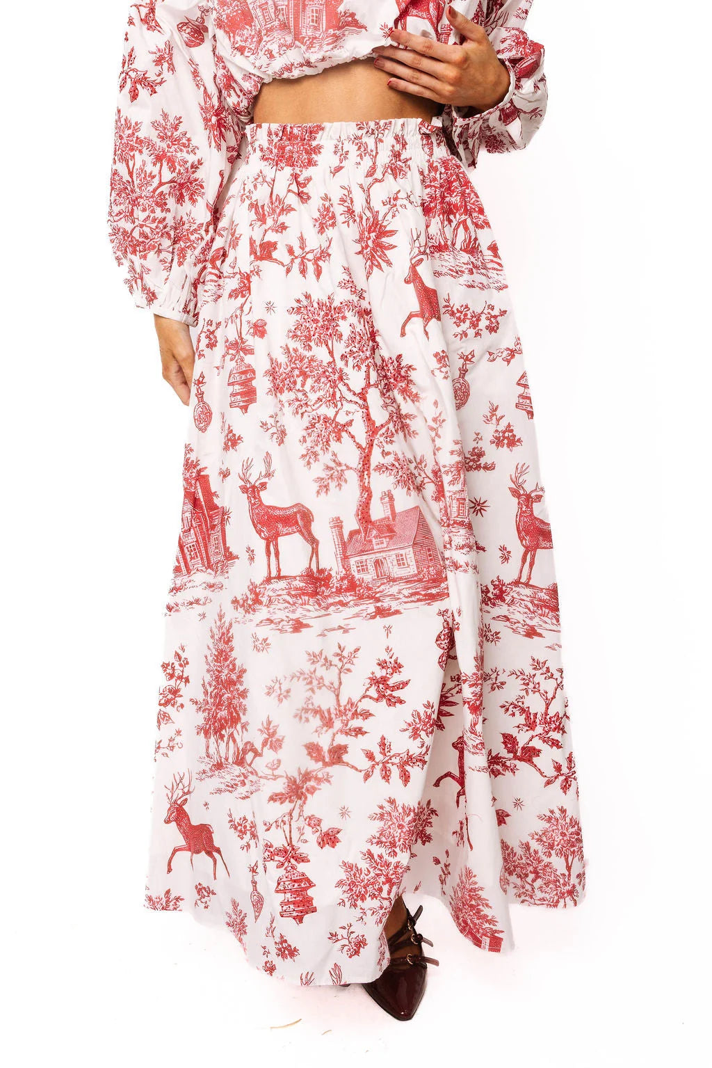Red & White Christmas Twall Cotton Midi Skirt