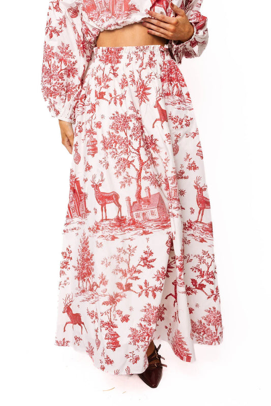 Red & White Christmas Twall Cotton Midi Skirt