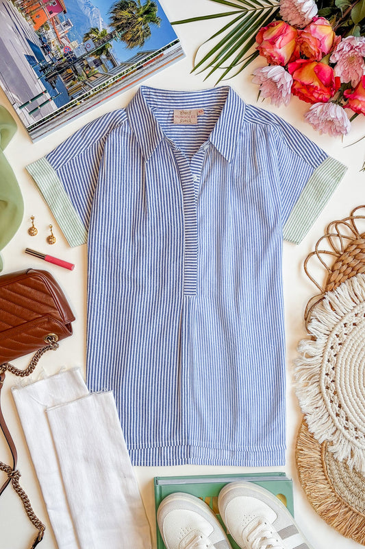 Back Bay Blouse Multi Seersucker Stripe