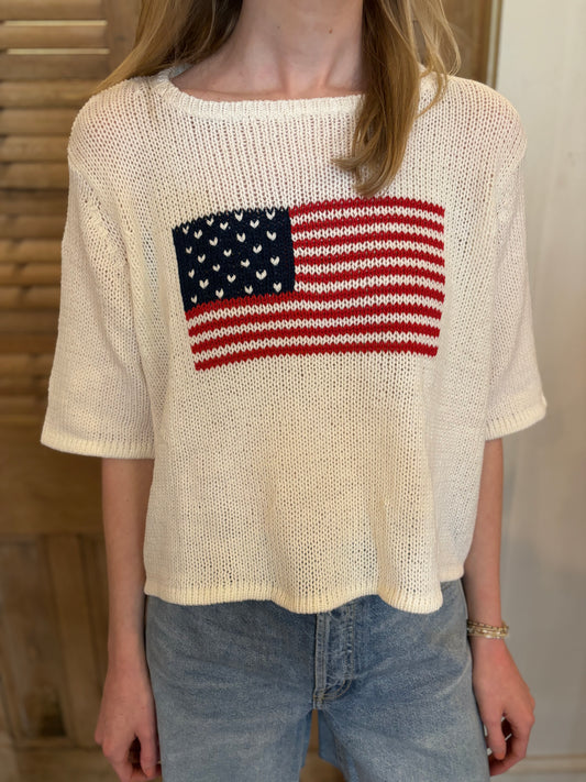 Flag Half Sleeve Top Cotton Breaker White