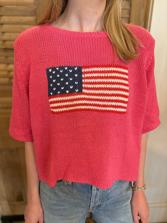 Flag Half Sleeve Top Cotton Peony