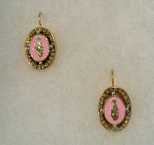 Miraculous Metal Pink Oval Earrings
