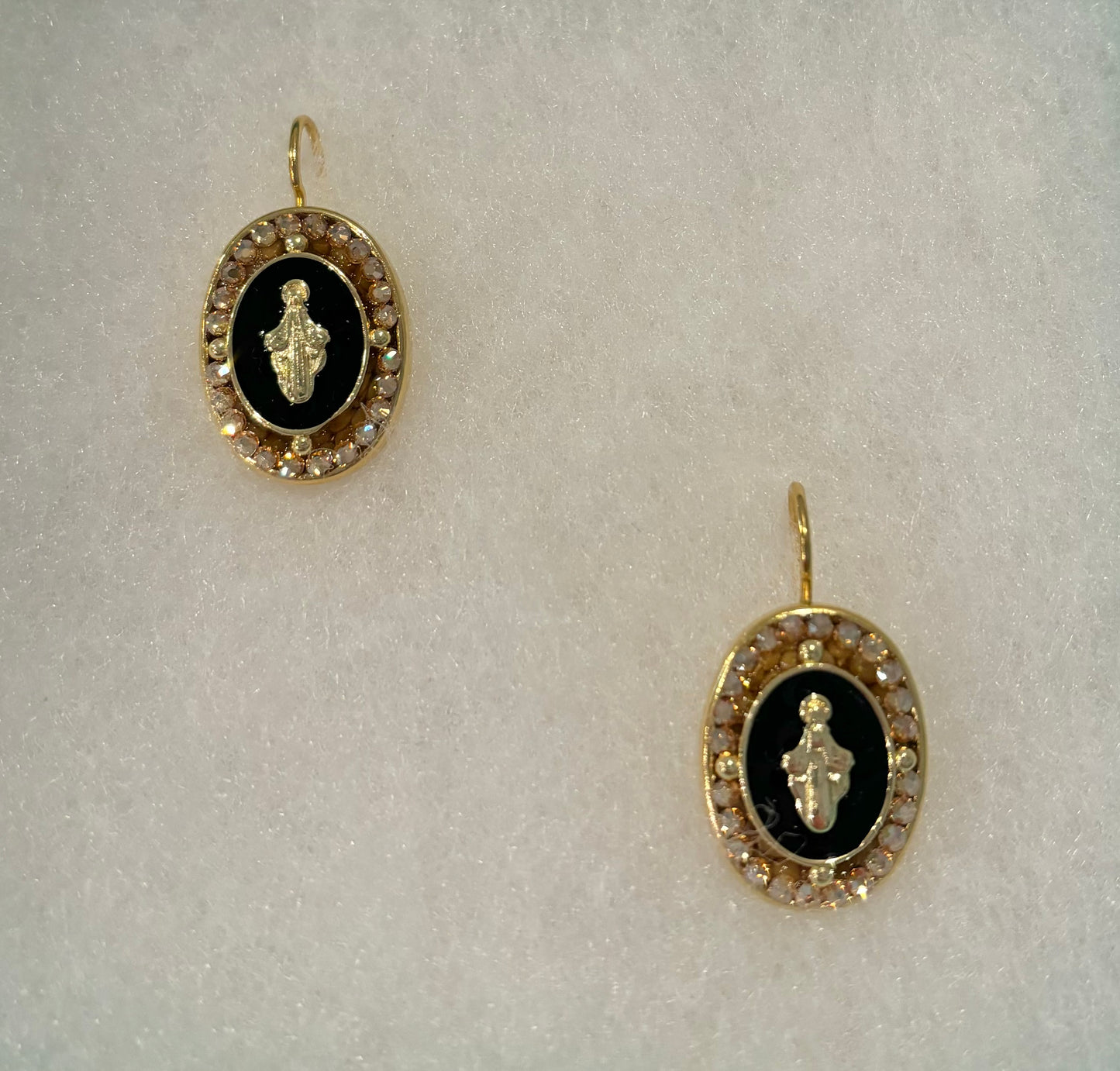 Black Miraculous Metal Mary Oval Earrings
