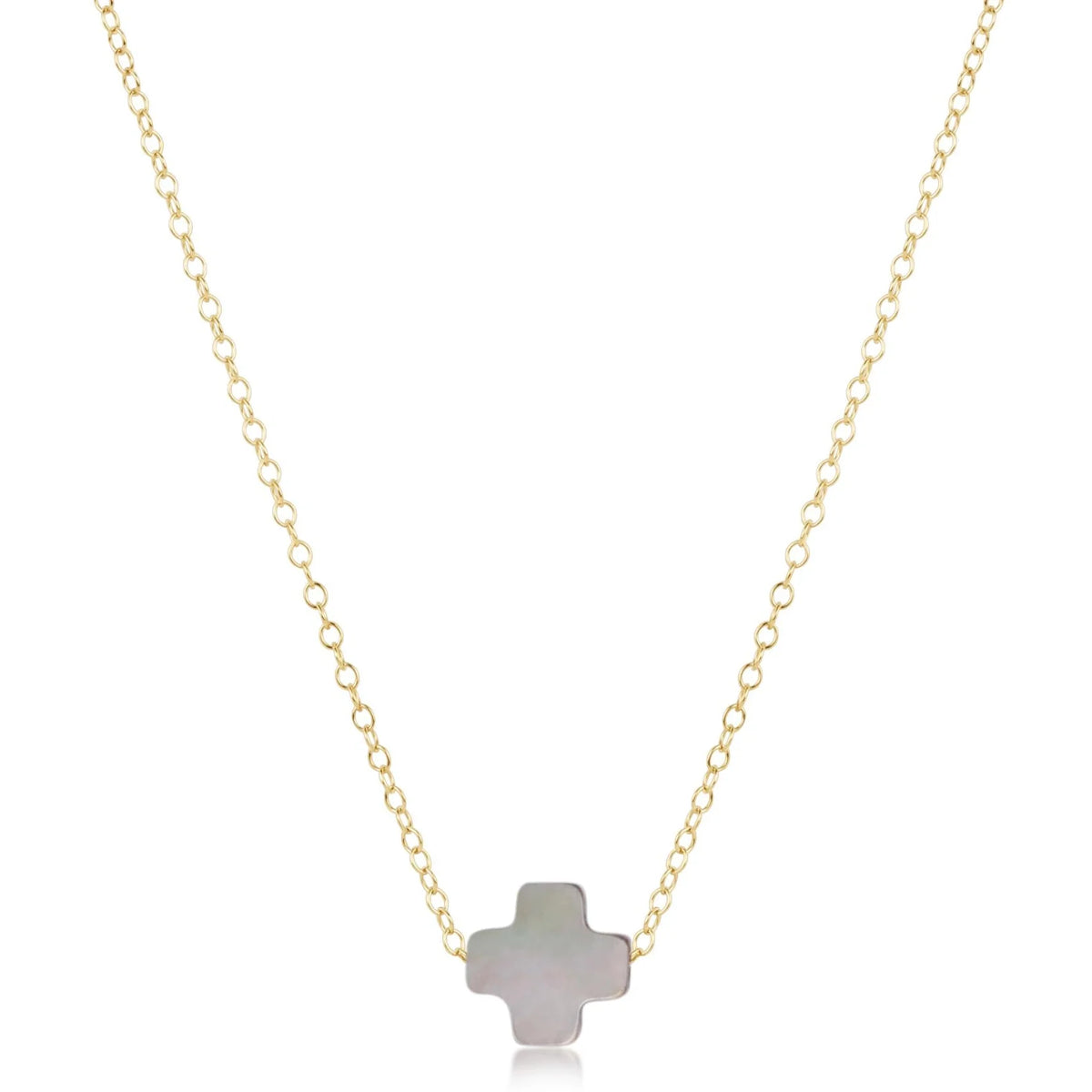 16" Necklace Gold Signature Cross Mother of Pearl Black Tahitian