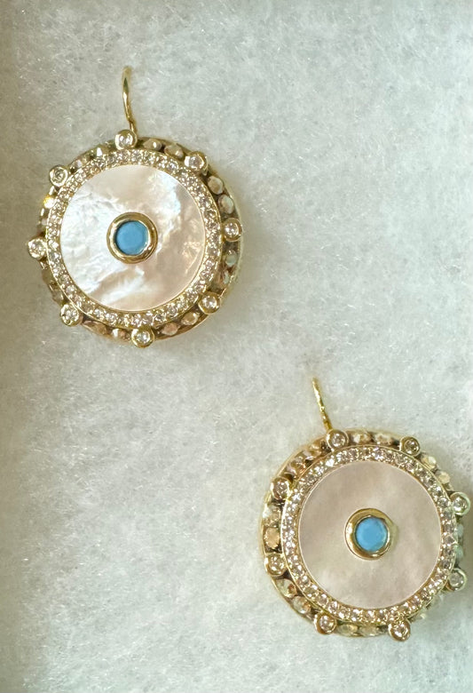 Treasured Soul Pearl and Turquoise Round Earrings