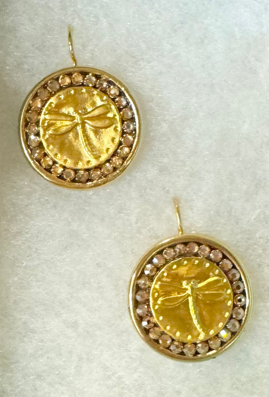 Freedom of Spirit Gold Dragonfly Round Earrings