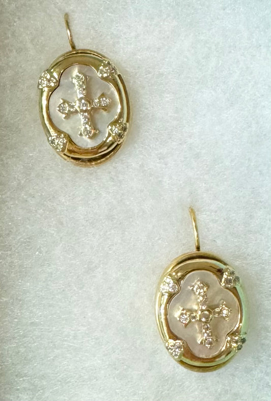 Mother of Pearl Cross Oval Earrings