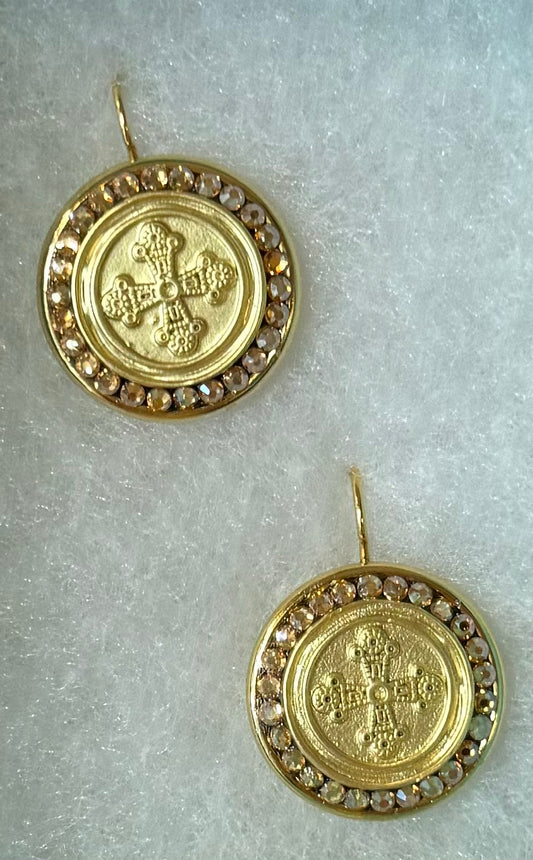 Anchored in the Truth Matte Gold Coin Cross Round Earrings