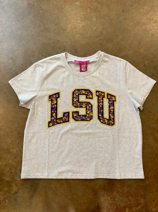 Licensed LSU Grey with Multi Jewel Letter Tee