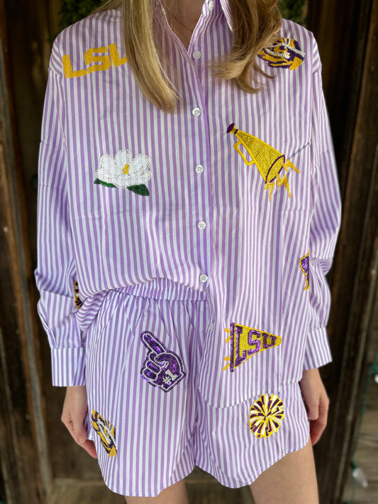 Licensed LSU Mini Icon Striped Shorts